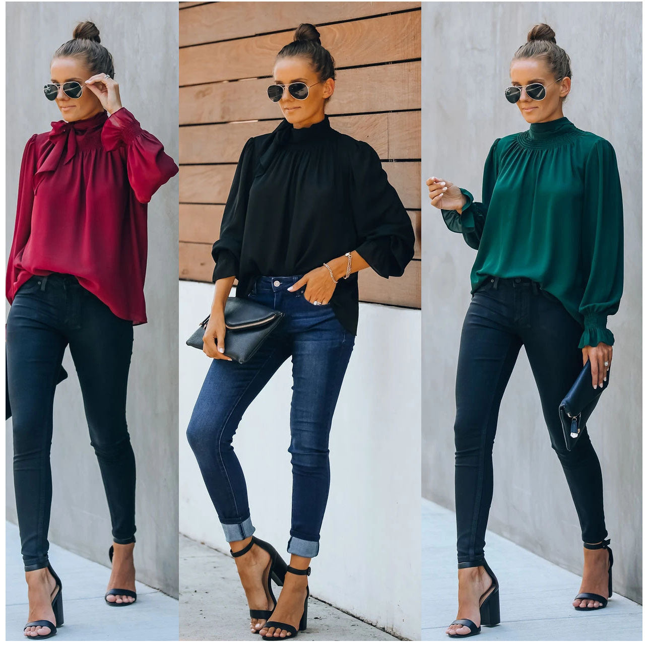 Dame Elegant Bluse med Sløjfe Detalje og Vide Ærmer Stiila