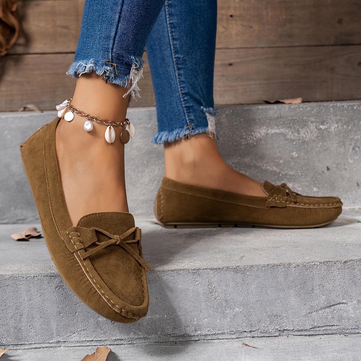 Stilla | Retro Loafers Med Sløjfe, Slip on Sko Med Rund Tå