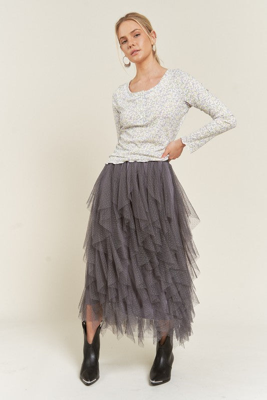 Stilla | Lagd Polka Dot Mesh Foret A-line Midi Nederdel