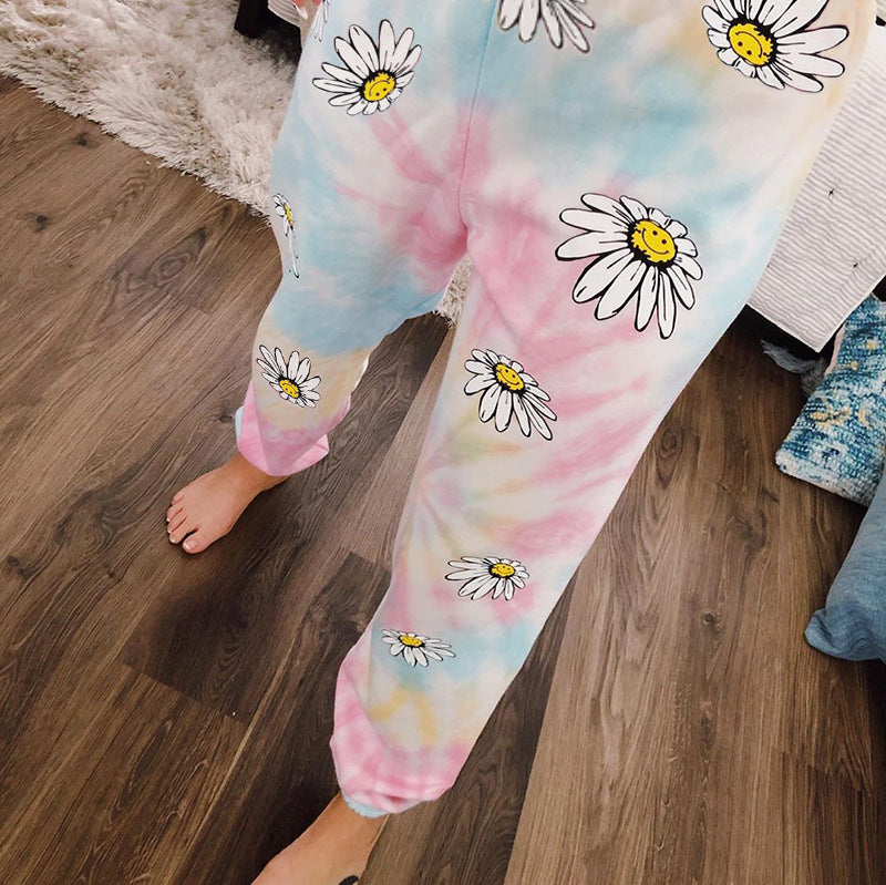 Dame Mønstret Fritidsbukser med elastisk talje og stilfulde blomster motiver Stilla