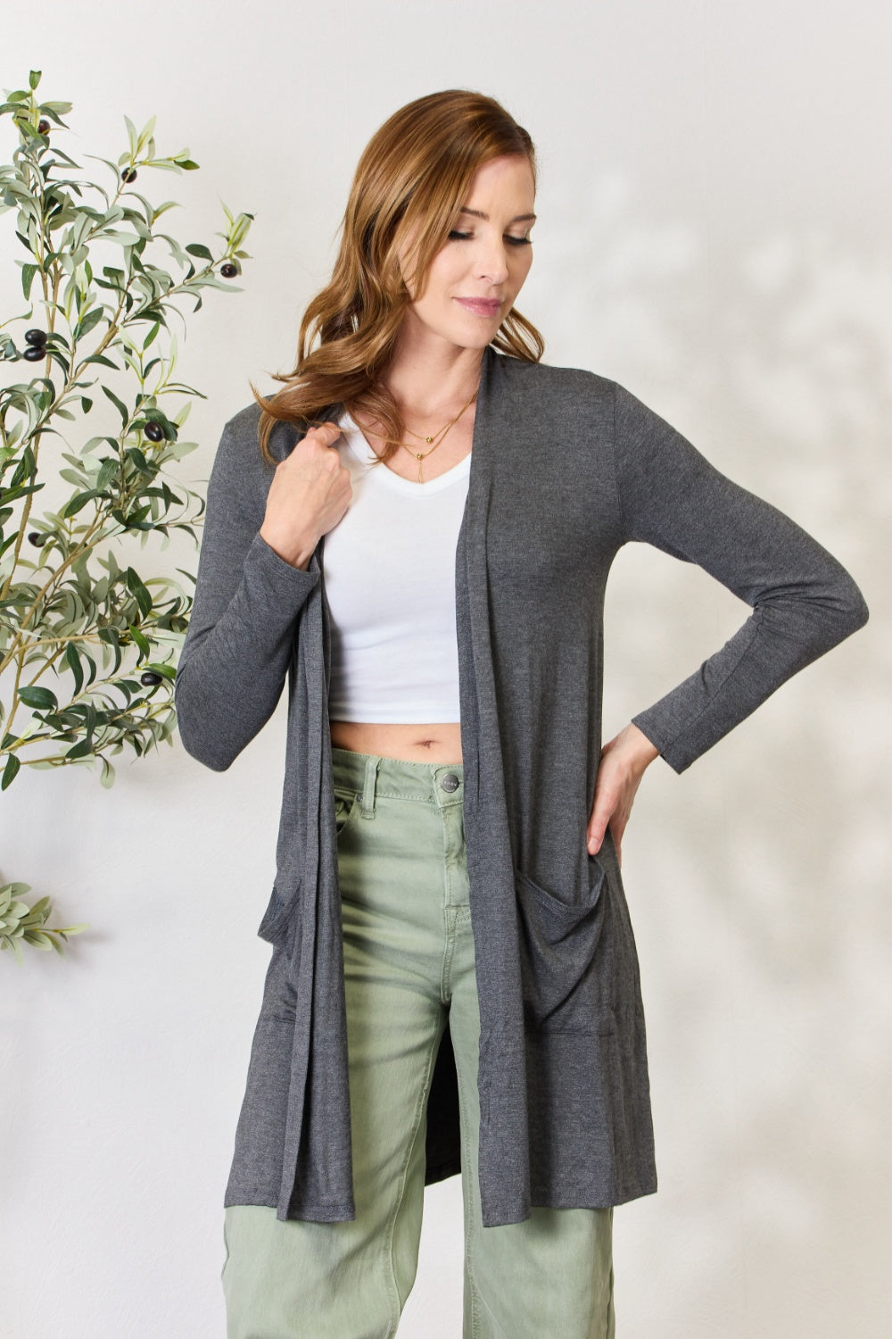 Stilla | Full Size Åben Front Cardigan med Lommer