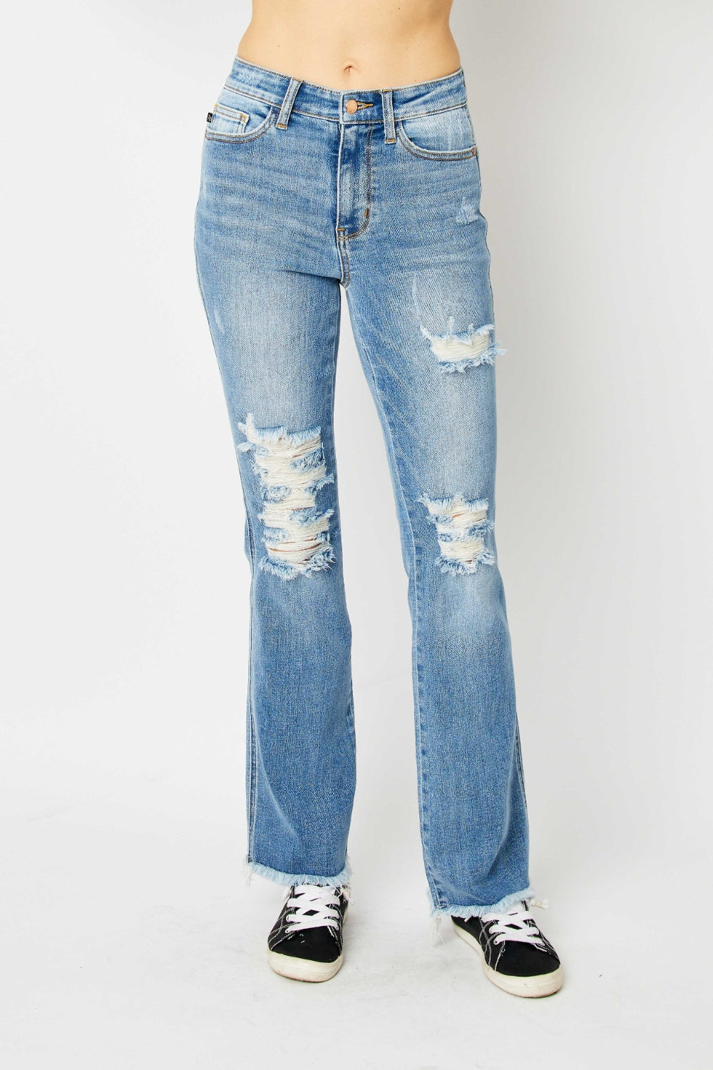 Stilla | Blå Størrelse Fuld Distressed Raw Hem Bootcut Jeans
