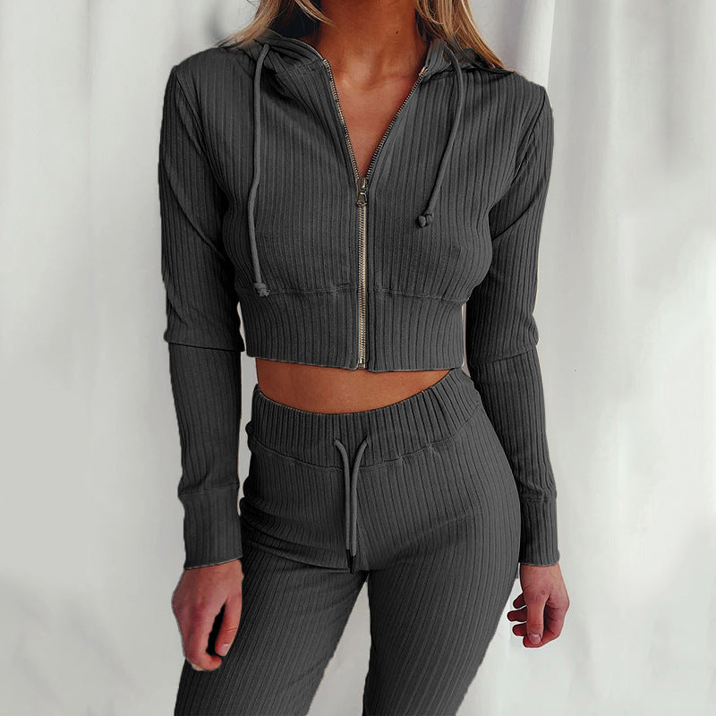 Dame Sportsligt Crop Hoodie og Leggings-Sæt Stilla