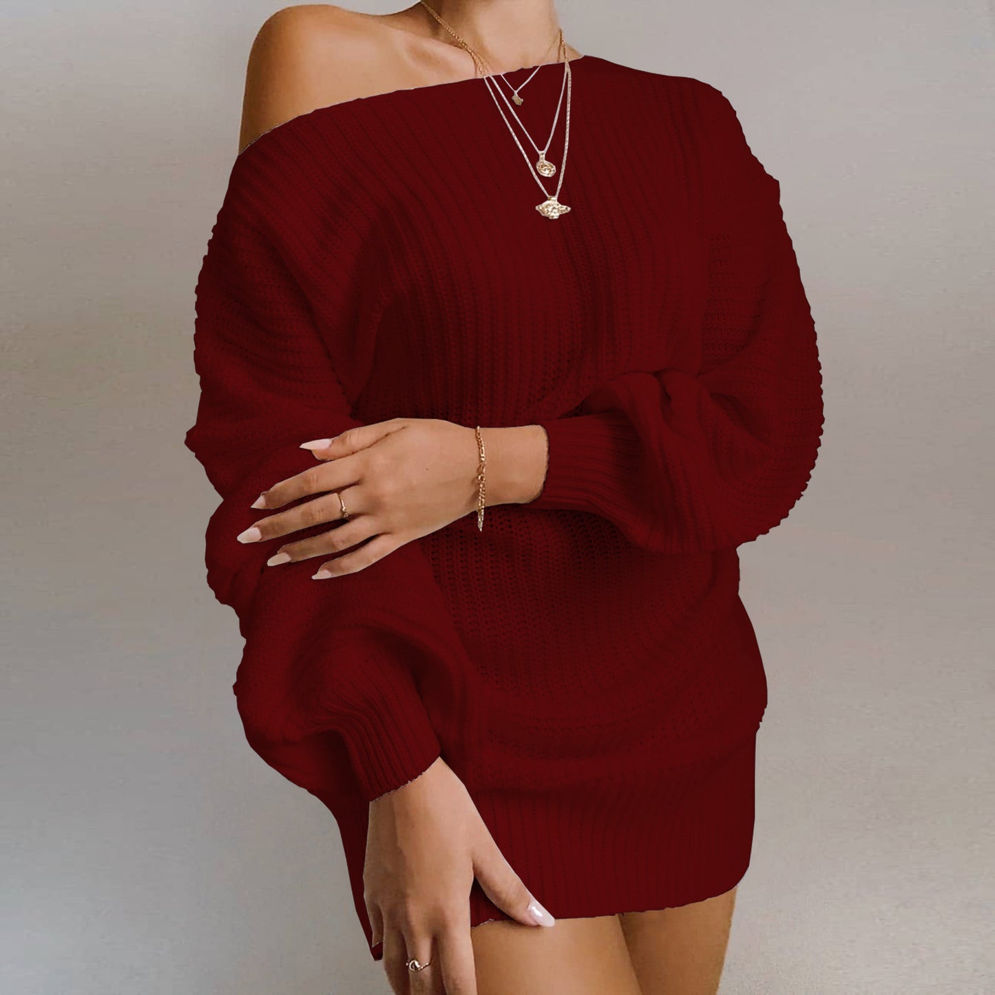 Dame afslappet strikpullover med off-shoulder design Stilla