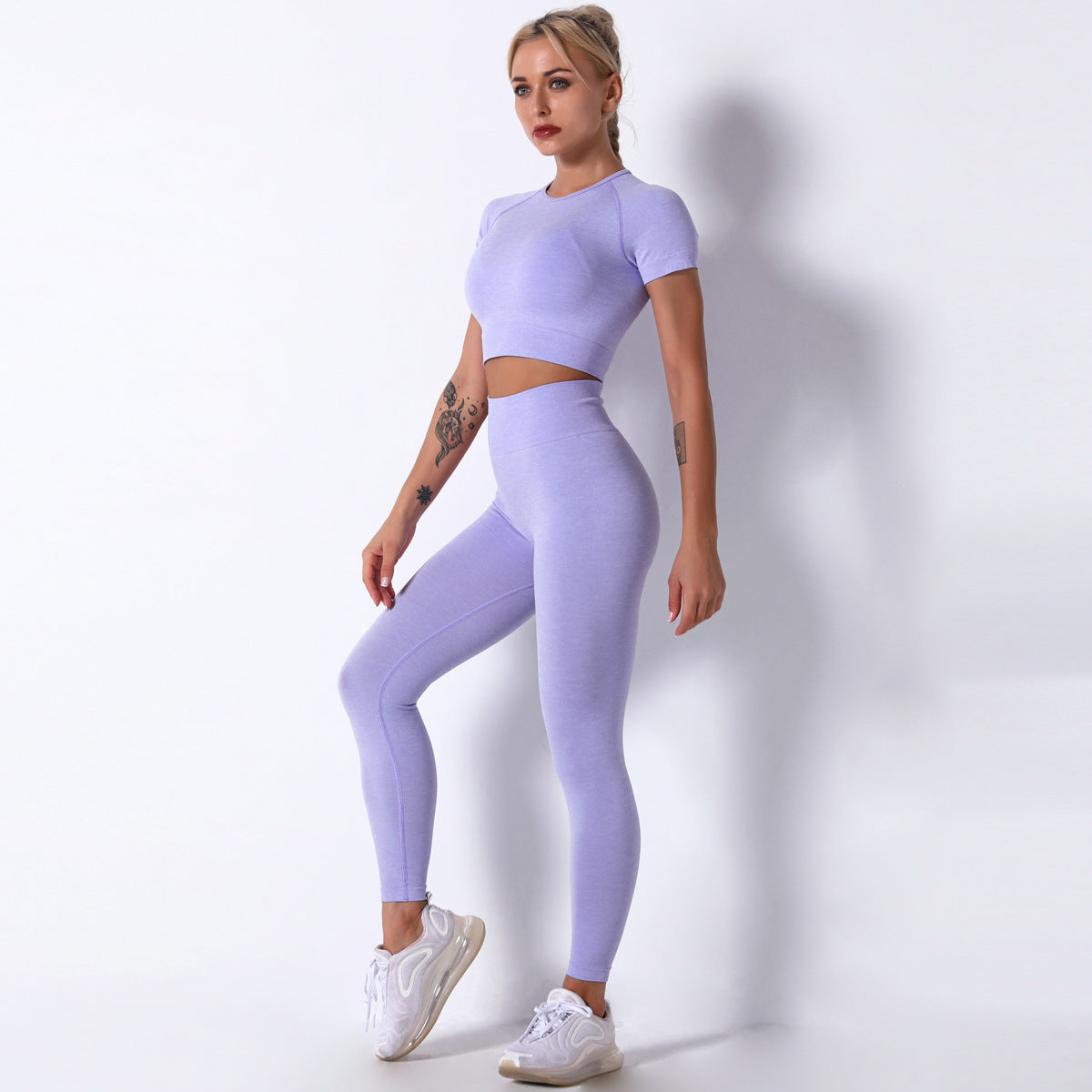 Dame Sporty Crop-Top med højhøjede leggings i kompressionsdesign Stilla