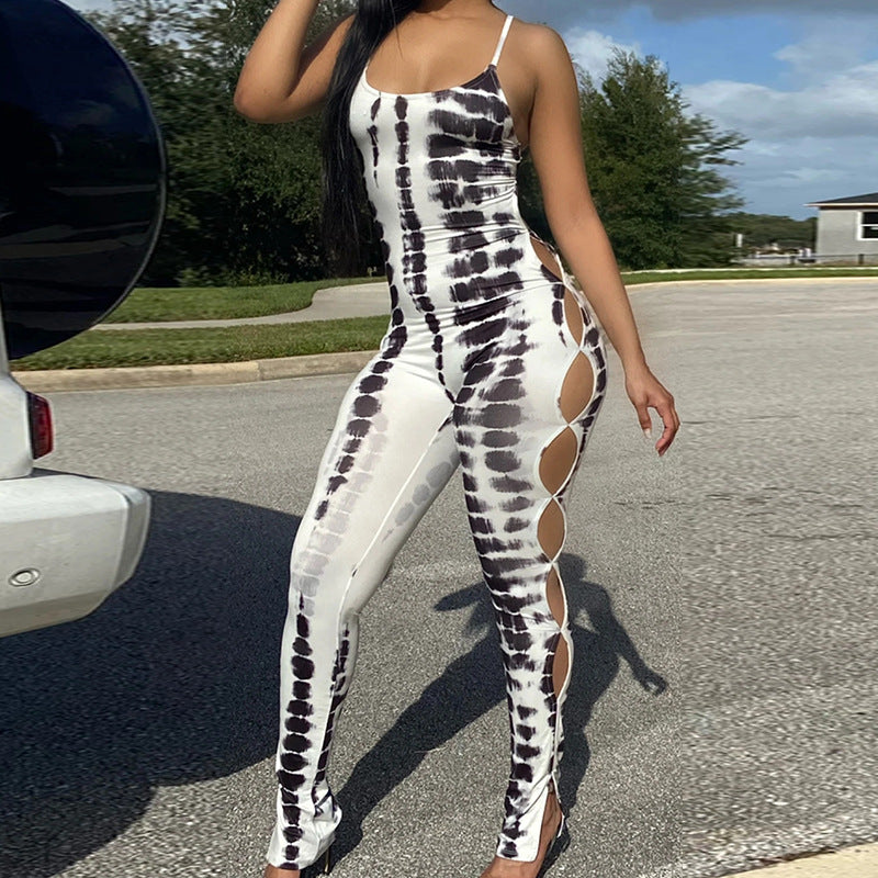 Dame Figurtilpasset Jumpsuit med sidelayouts og trendy batikmønster Stilla