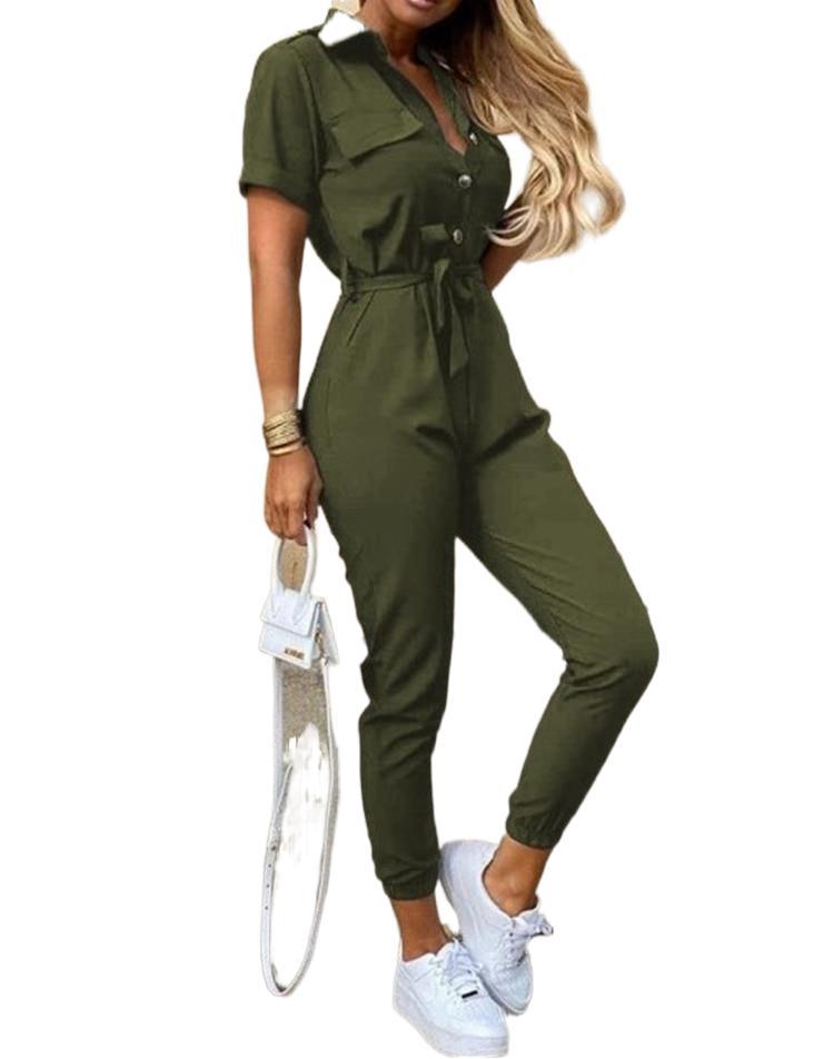 Dame Elegant Jumpsuit med Taljebælte og praktiske Lommer Stilla