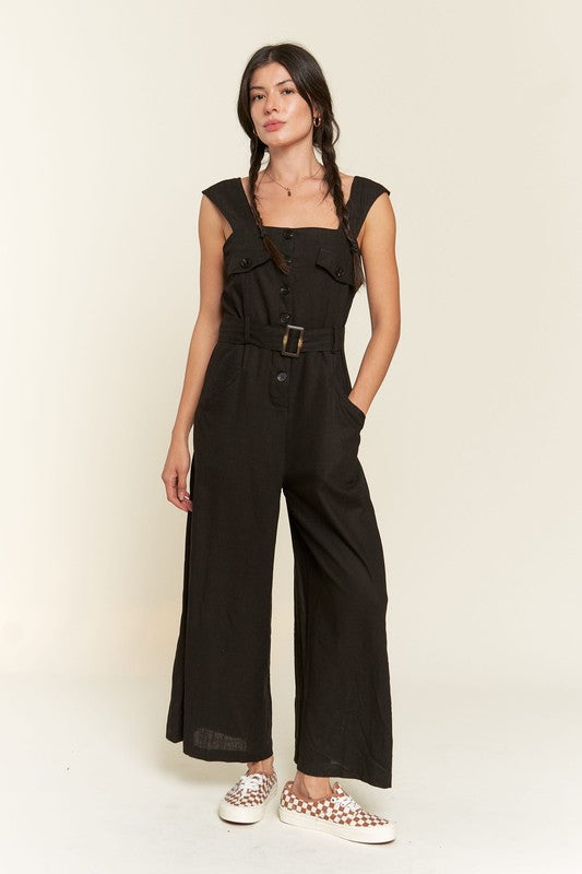 Stilla | Ærmeløs Firkantet Hals Knap Ankel Jumpsuit