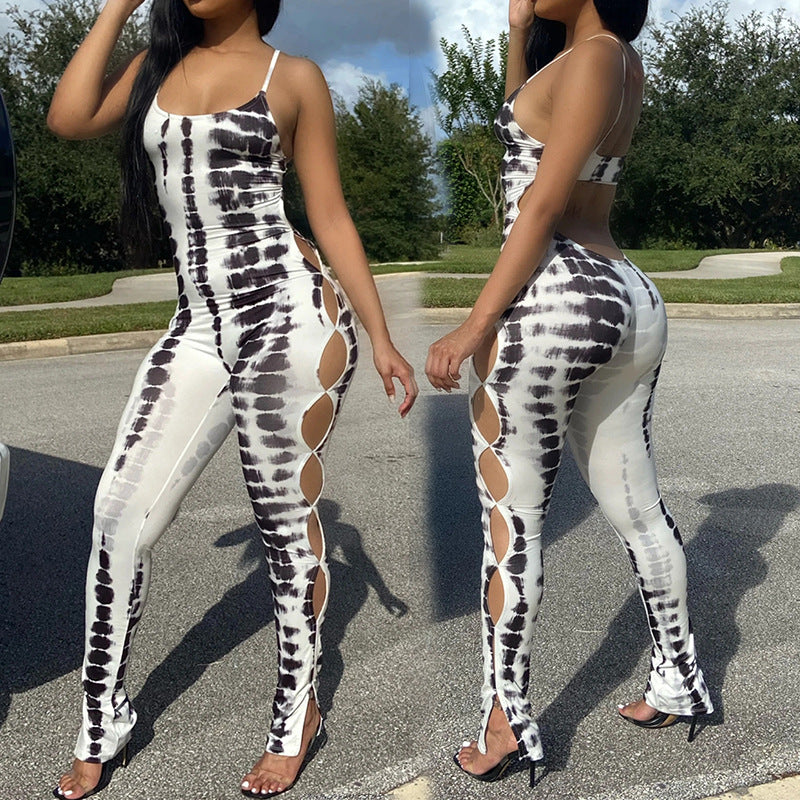 Dame Figurtilpasset Jumpsuit med sidelayouts og trendy batikmønster Stilla