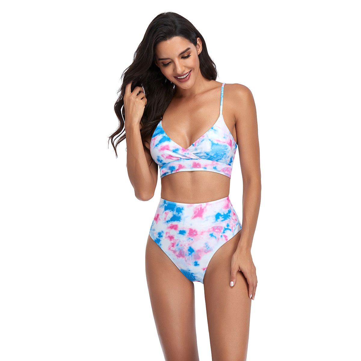 Dame bikini-sæt med trendy indviklet top og højt skårne underdele Stilla