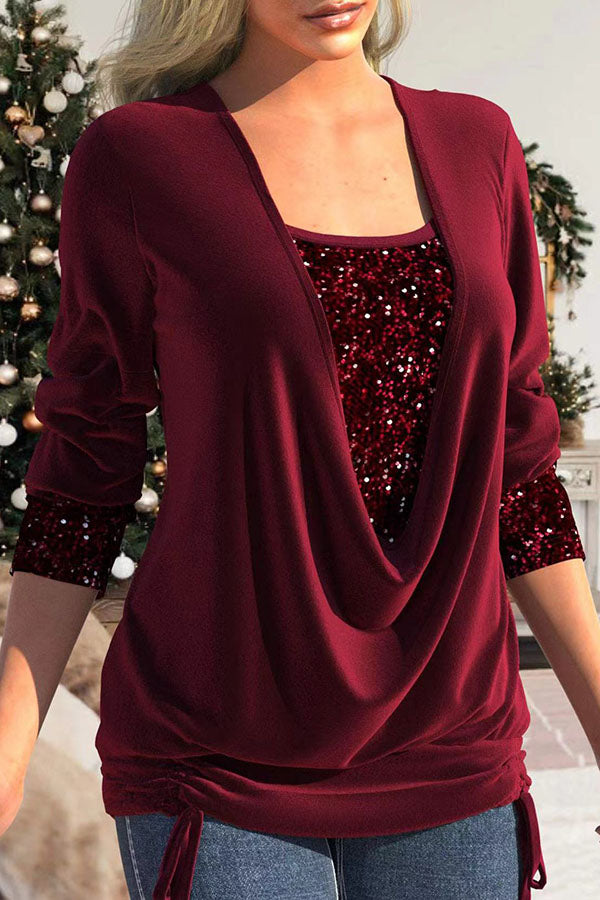 Stilla | Christina Paillettes Draperet Hals Rynket Top
