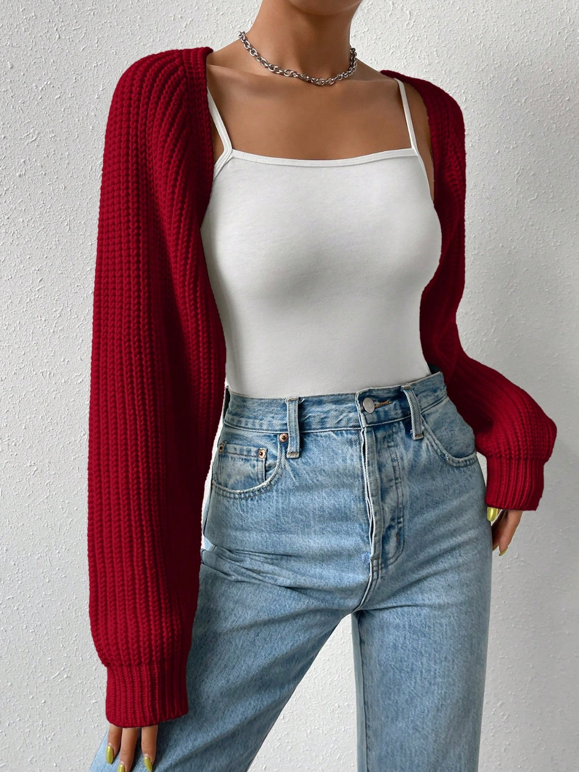 Stilla | Åben Front Langærmet Cropped Cardigan