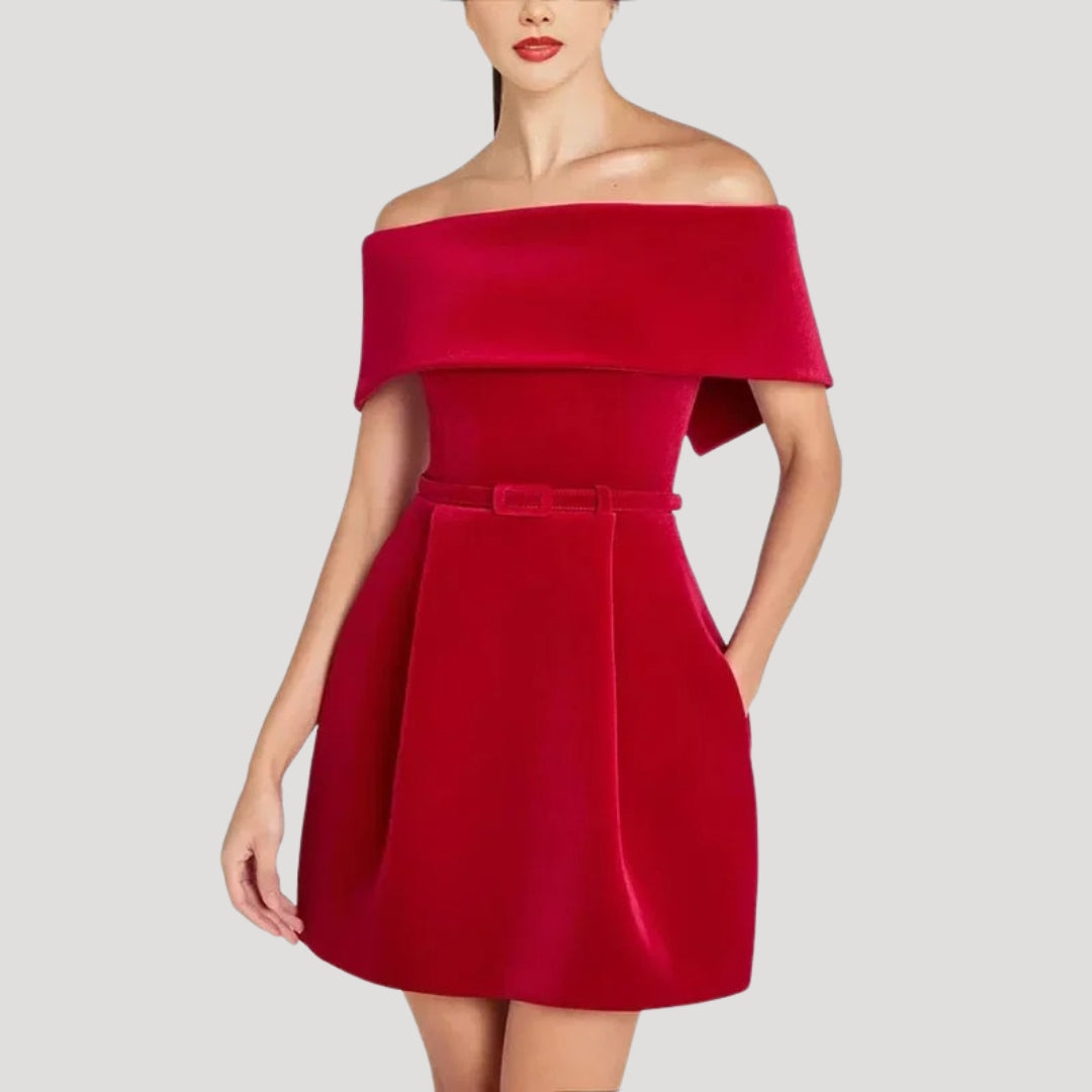 Stilla | Kvinders Off Shoulder Velour Mini Kjole