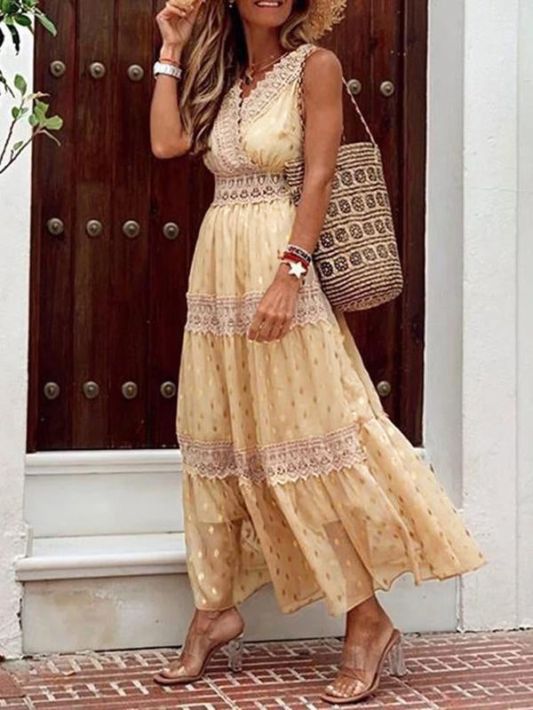 Stilla | Prikket Motif Pailletter Blonde Elegante Cocktail Fest Graviditetskjoler Maxi Kjole