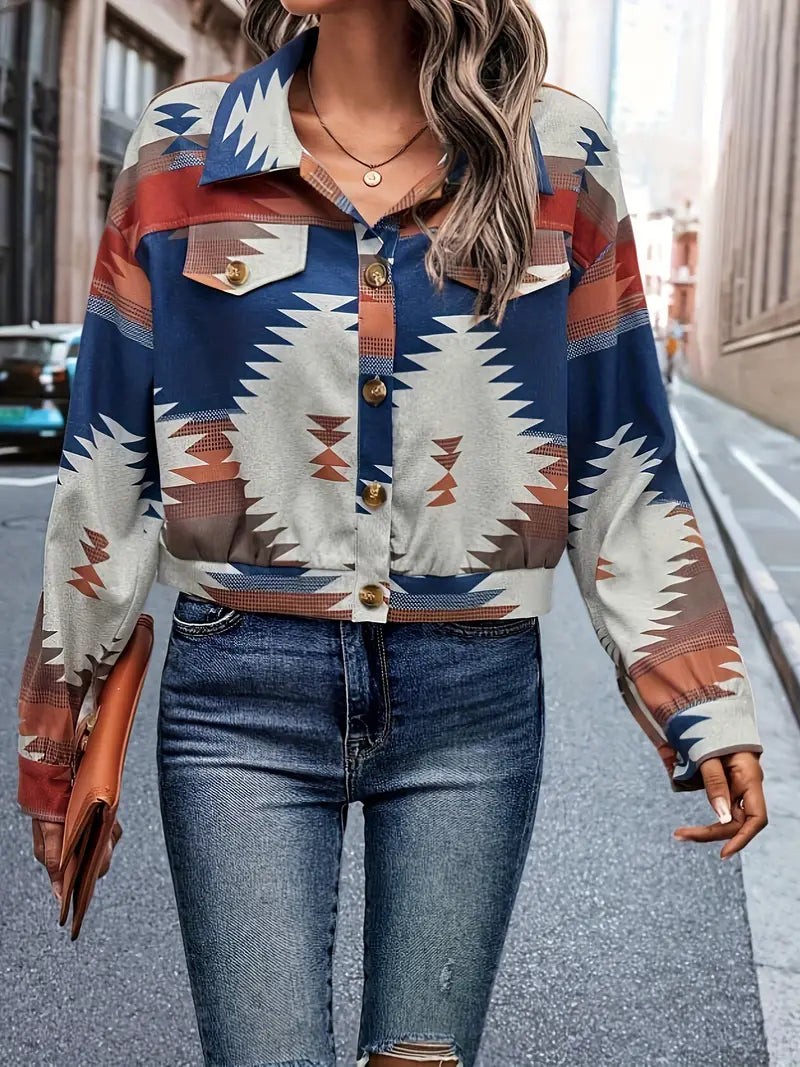Stilla | Elegant Jakke Med Krave Og Geo Print