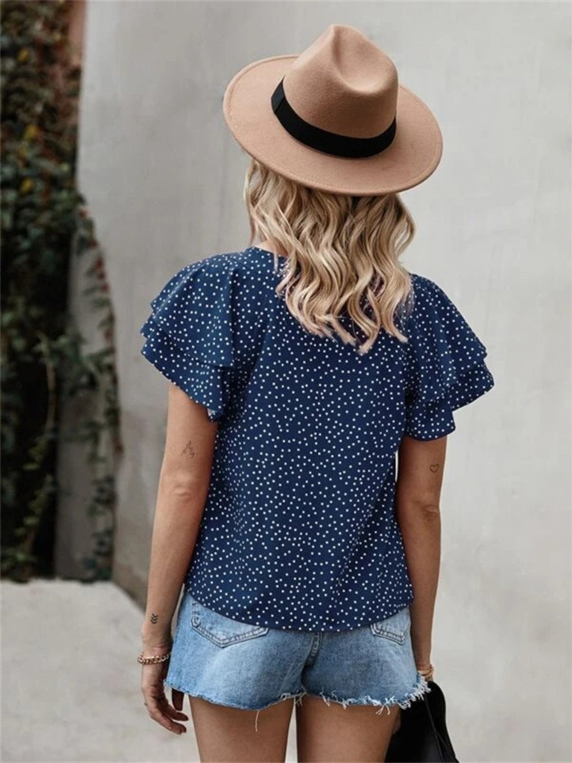 Stilla | Polka Dot Rund Hals Korte Ærme Bluse