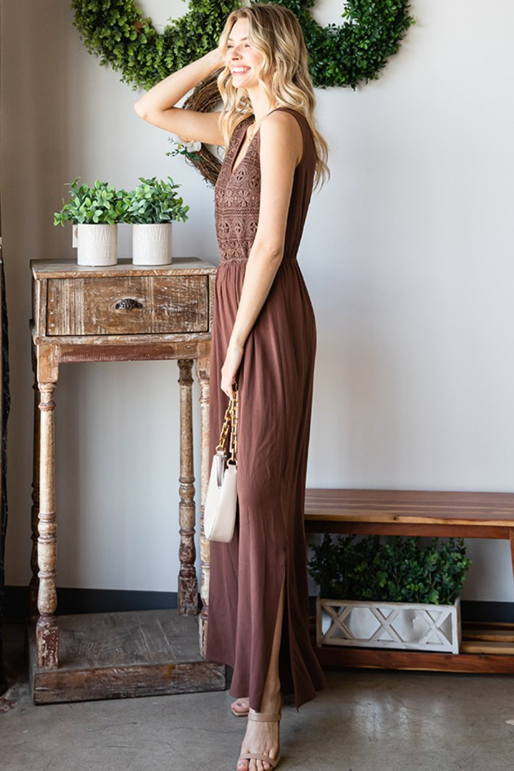 Stilla | Love Tie Back Without Sleeves Slit Wide Leg Jumpsuit