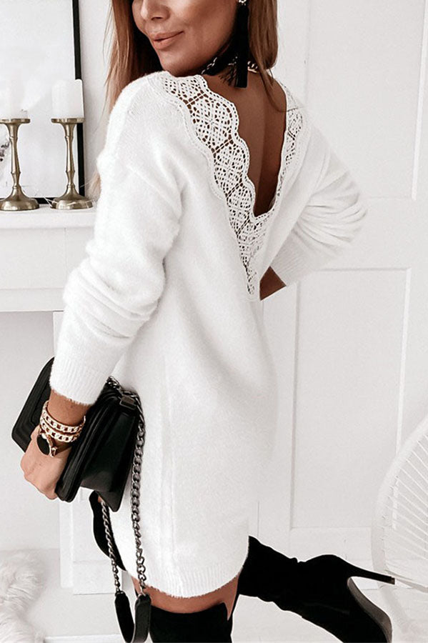 Stilla | Venice Lace Back Strik Mini Kjole