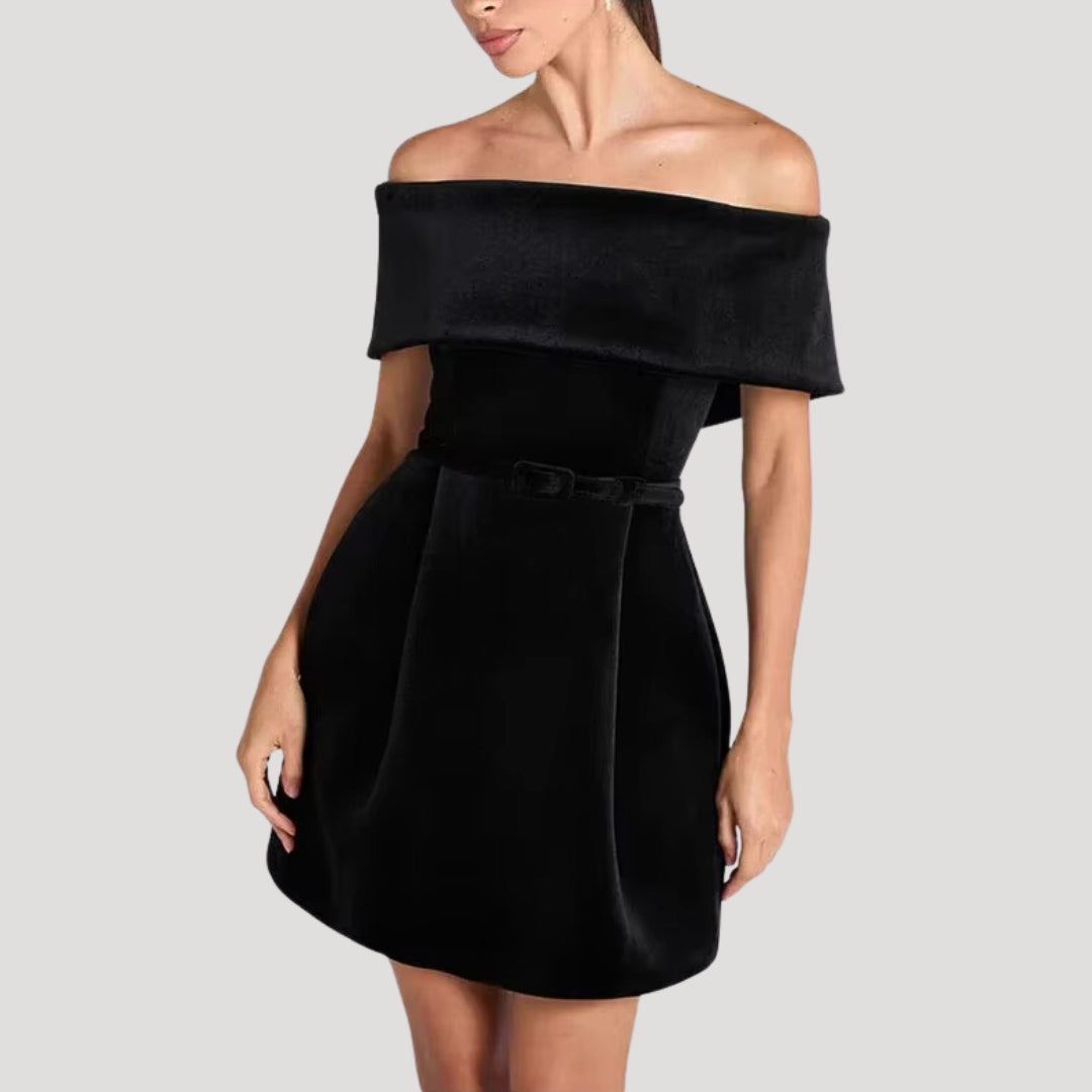 Stilla | Kvinders Off Shoulder Velour Mini Kjole