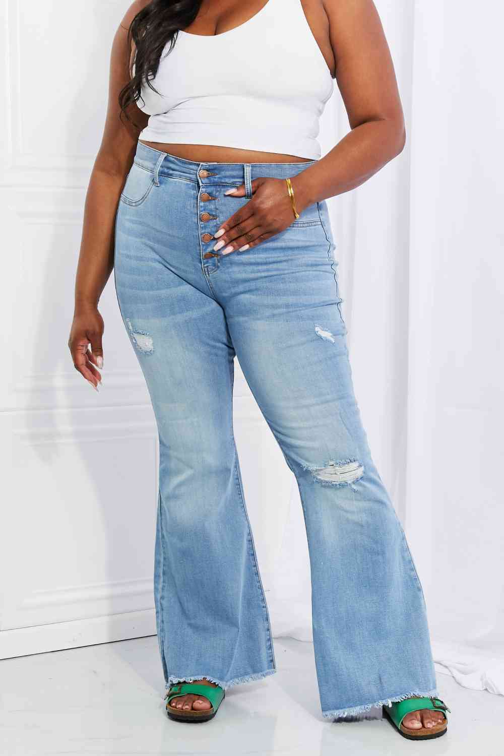 Stilla | Miu Full Size Jess Button Flare Jeans