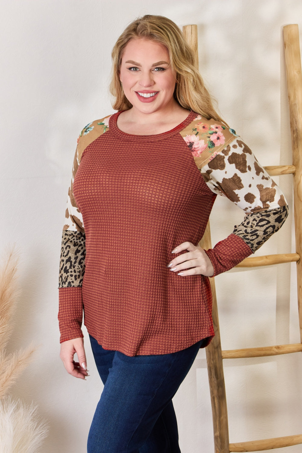 Stilla | Co Plus Size Leopard Vaffelstrik Bluse