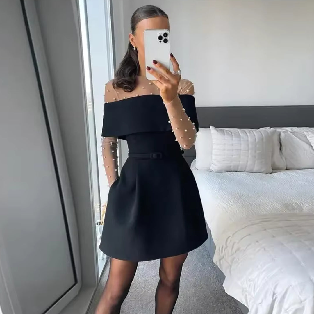 Stilla | Kvinders Off Shoulder Velour Mini Kjole