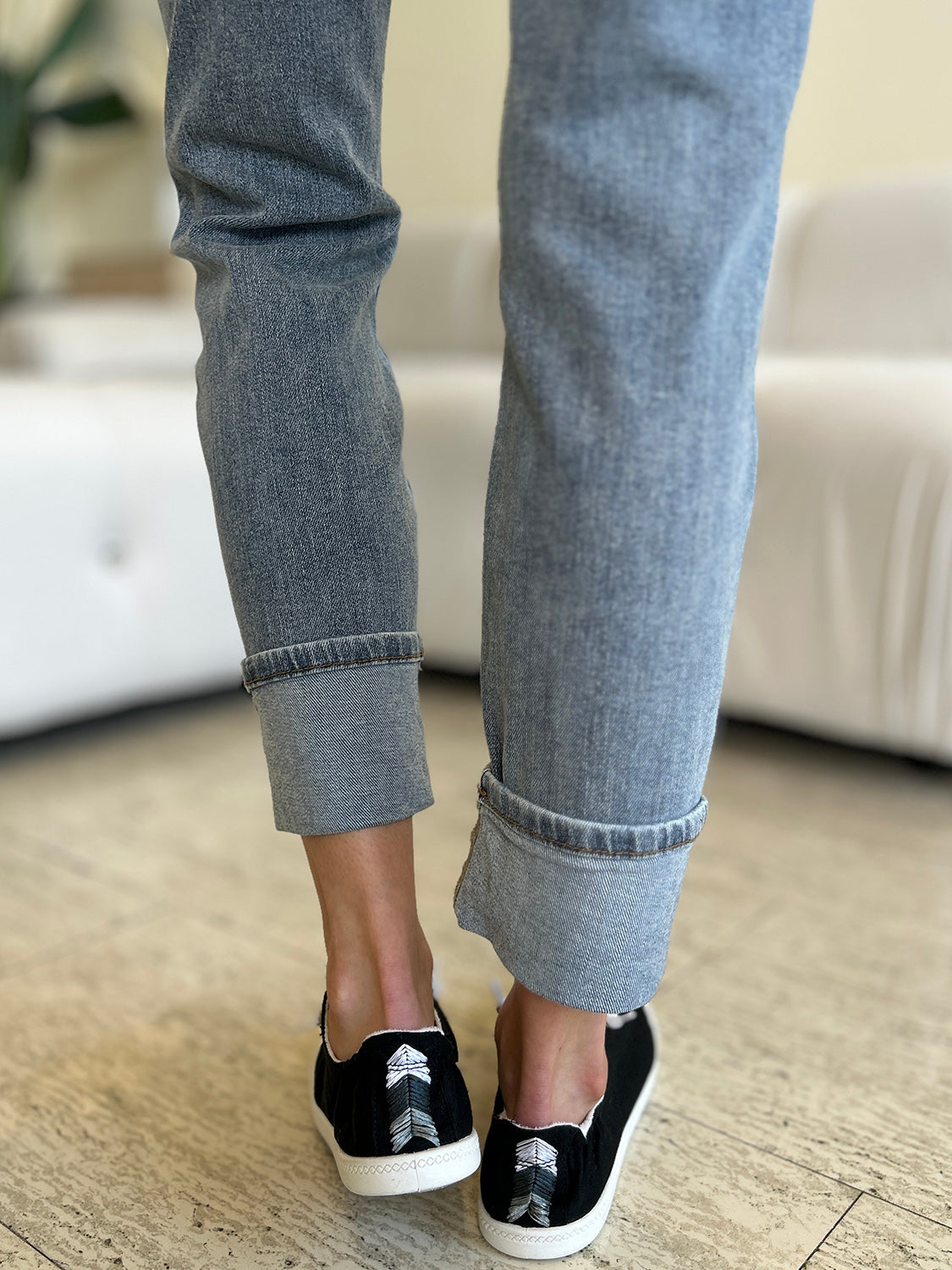 Stilla | Blå Størrelse Høj Talje Cuff Hem Skinny Jeans
