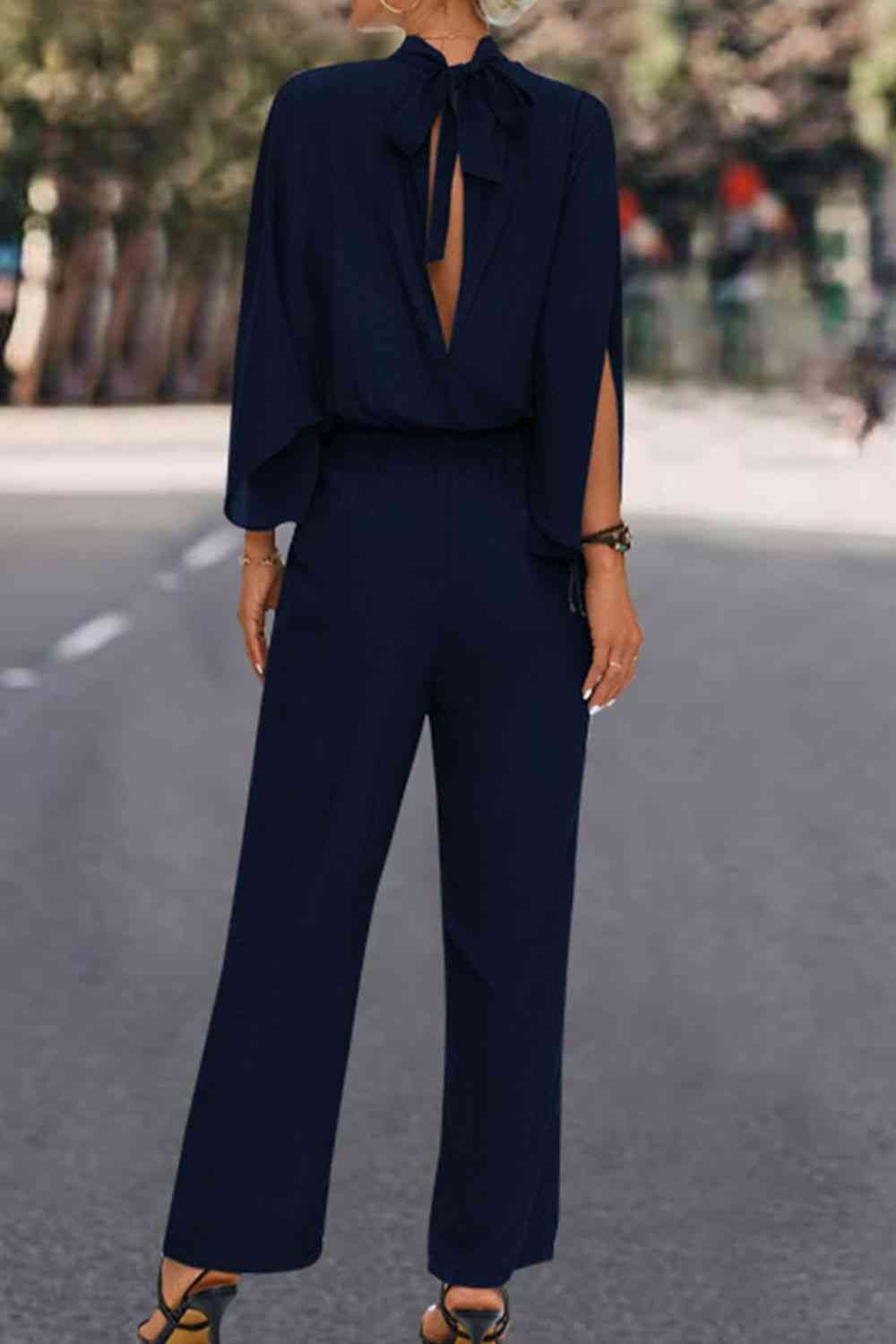 Stilla | Back Mock Neck Split Sleeve Jumpsuit