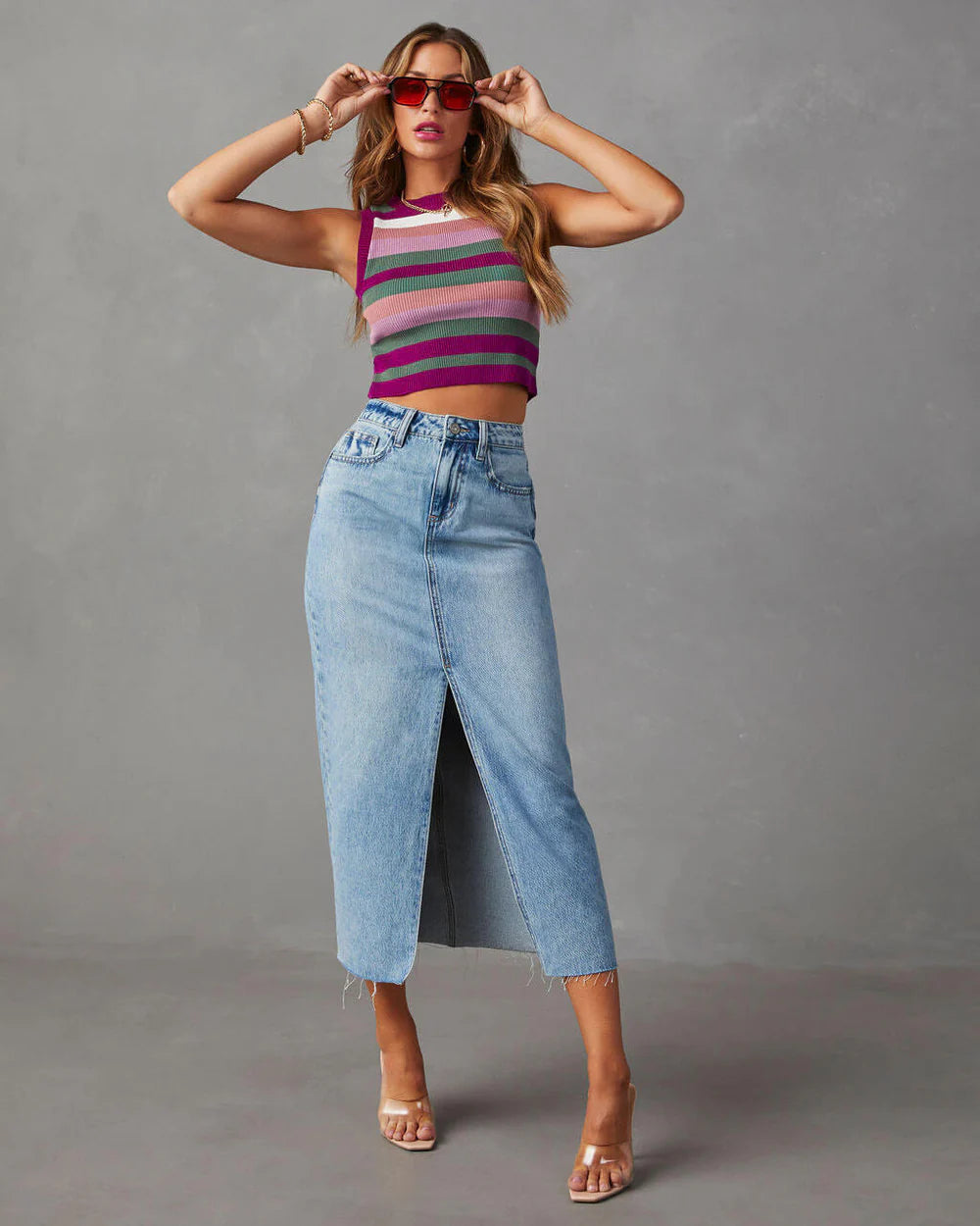 Stilla | Denim Maxi Nederdel Med Slids Foran