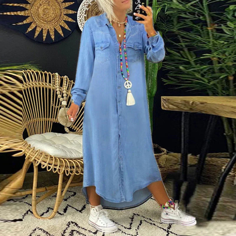 Stilla | Ensfarvet Denim Kjole Til Kvinder