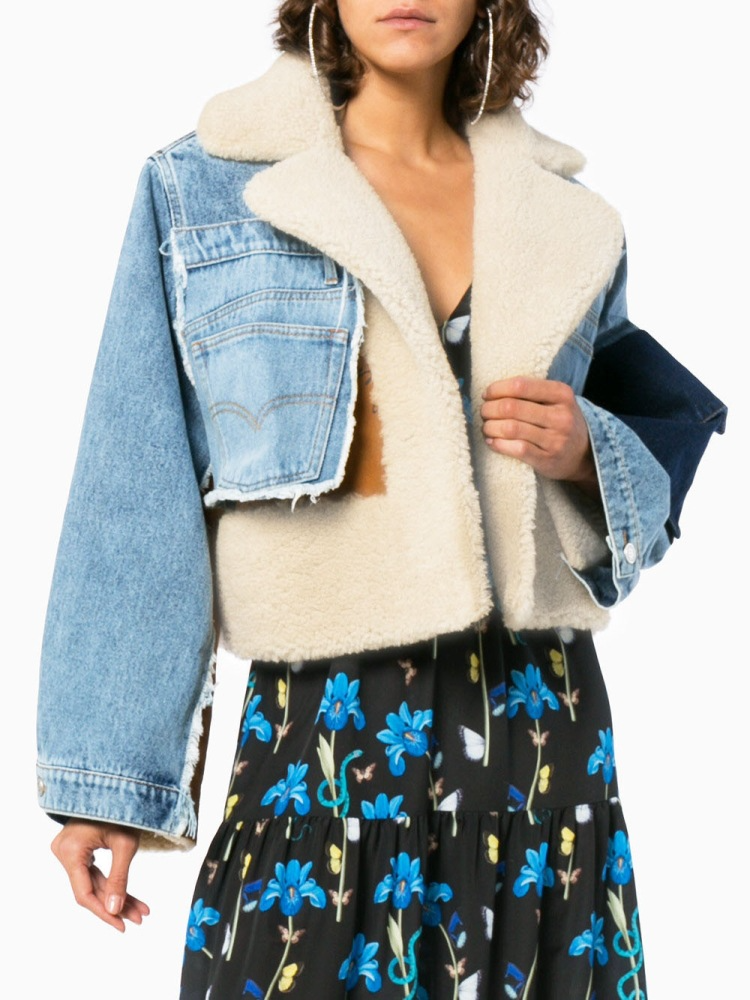 Stilla | Plys Jakke Med Denim Sømme