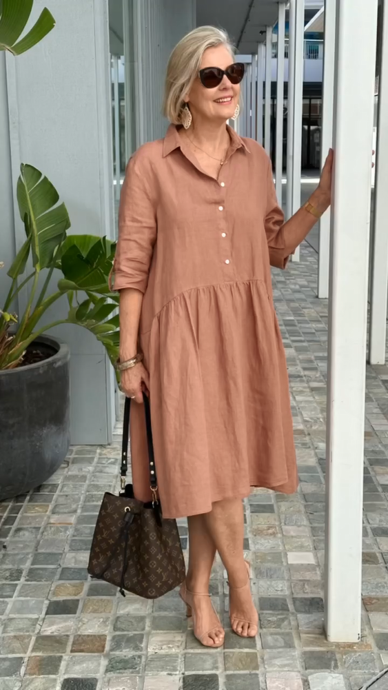 Stilla | Nyt Fashionabelt Linned- og Bomuldskjole til Damer