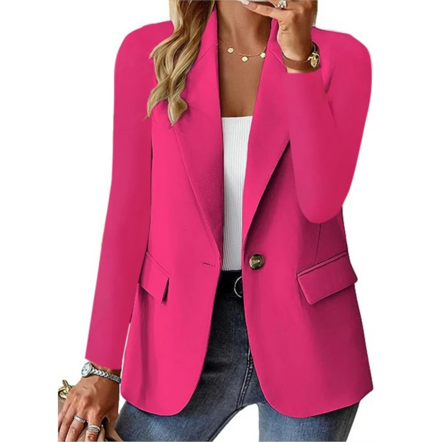 Stilla | Dame Blazer Casual og Ensfarvet Med Lange Ærmer og Smalt Lommerem