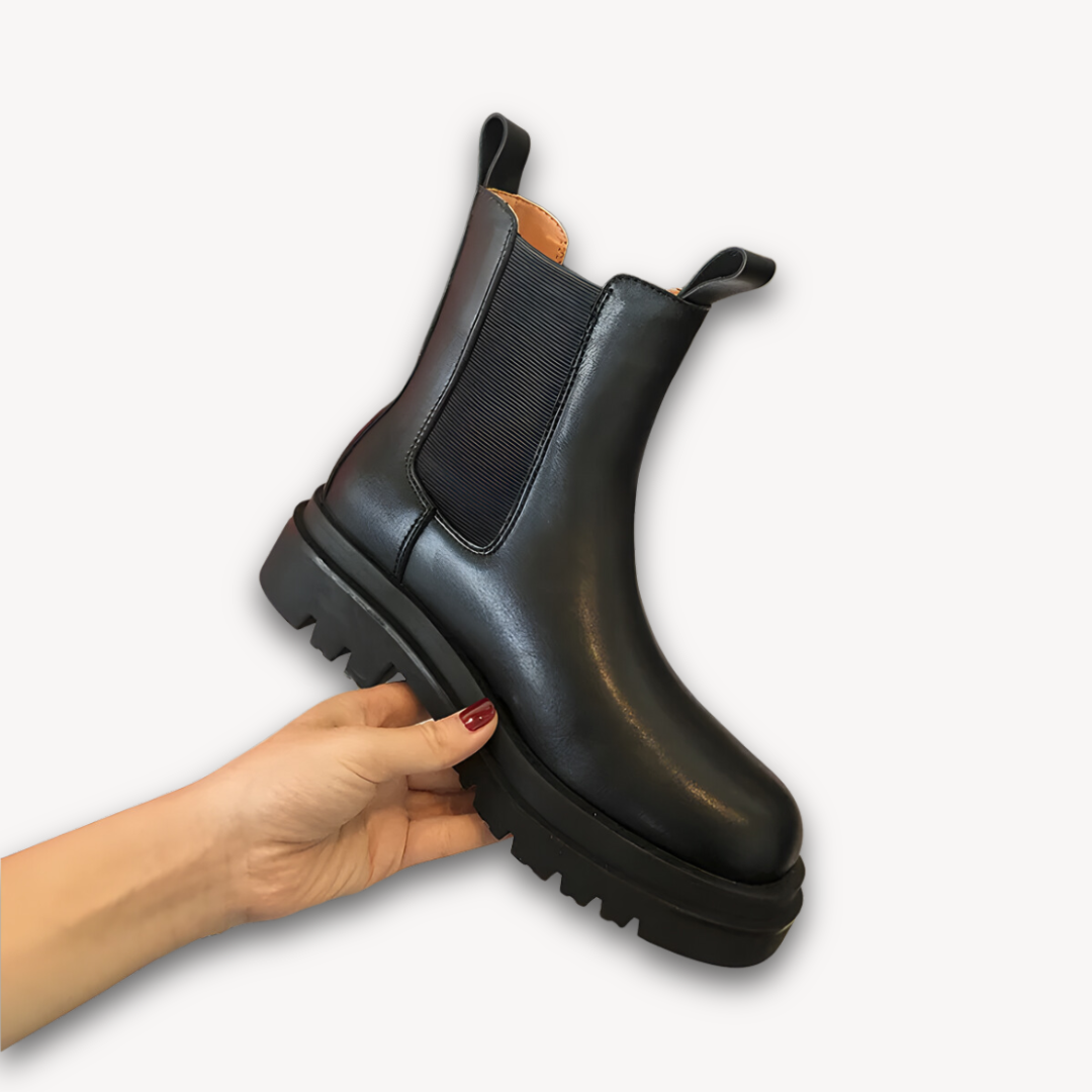 Stilla | Kvinders Sorte Læder Chelsea Støvler Chunky Sål, Slip on, Holdbar, Stilfuld Afslappet Fodtøj