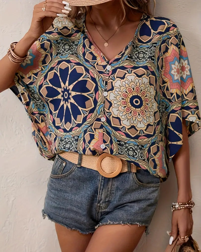 Stilla | Farverig Bluse med Blomsterprint til Kvinder