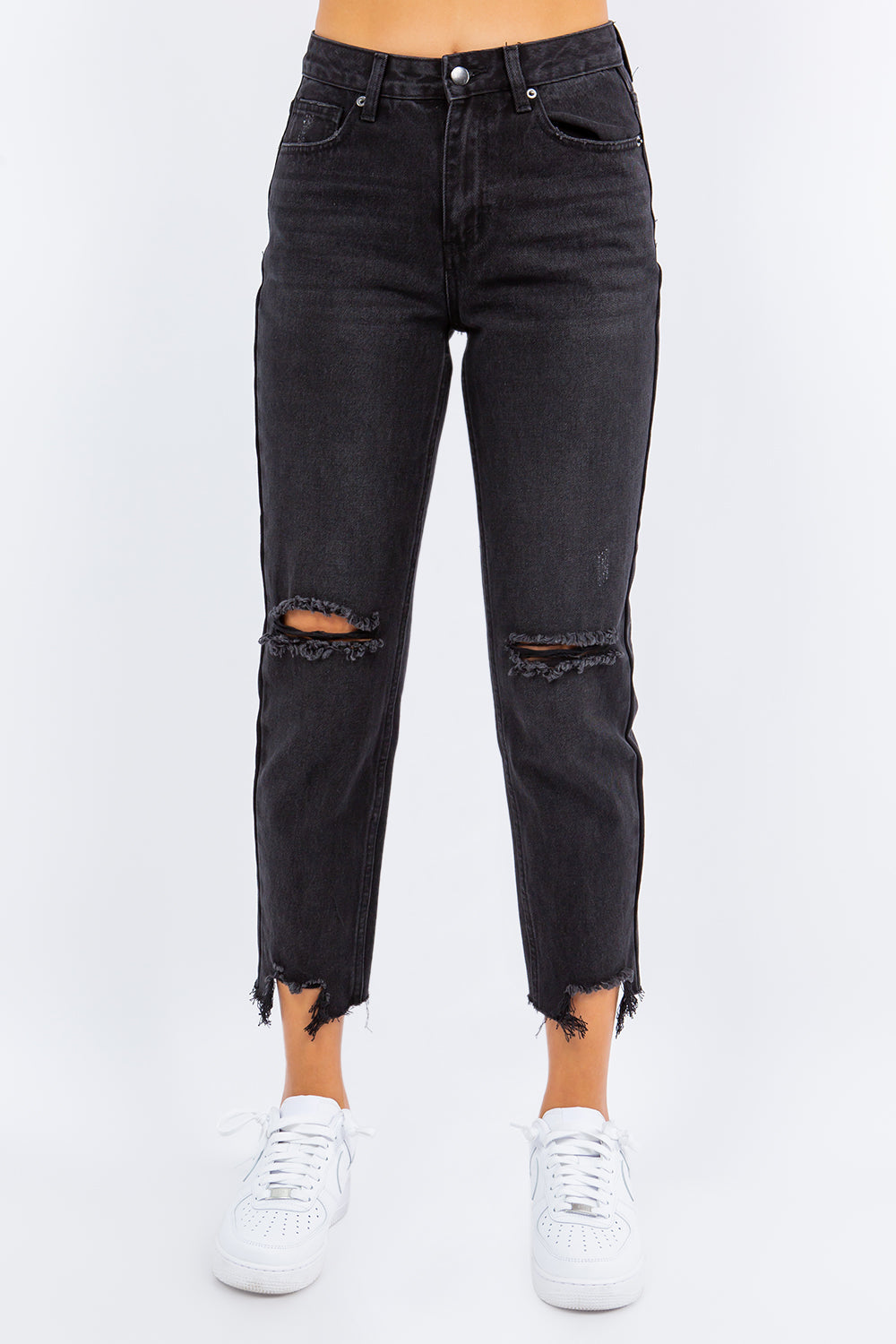 Stilla | Bazi Høj Talje Distressed Crop Straight Jeans