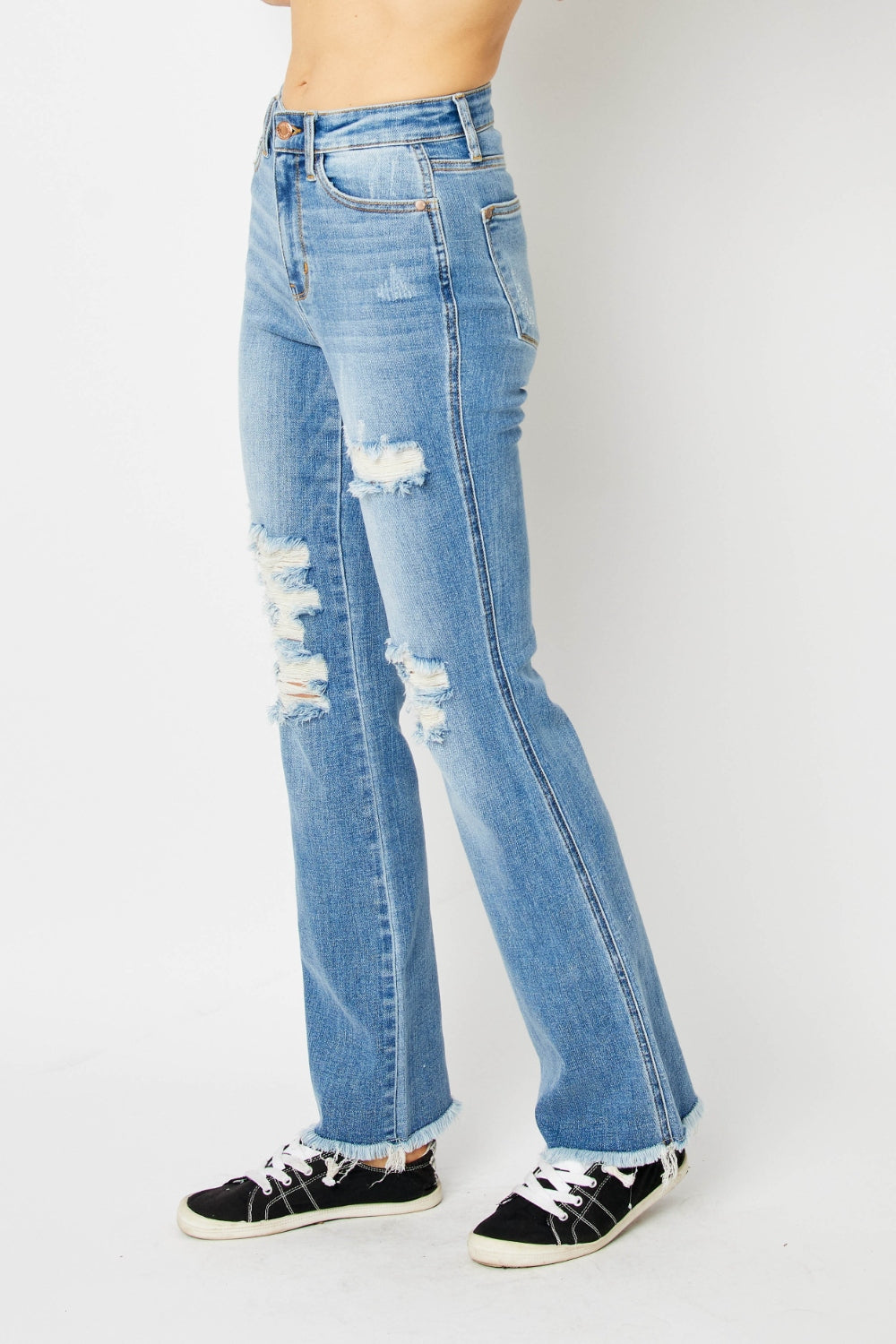 Stilla | Blå Størrelse Fuld Distressed Raw Hem Bootcut Jeans