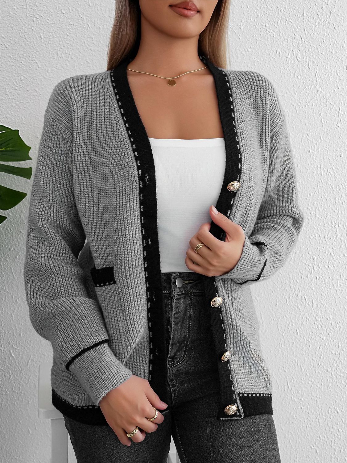 Stilla | Trim Button Up Langærmet Cardigan