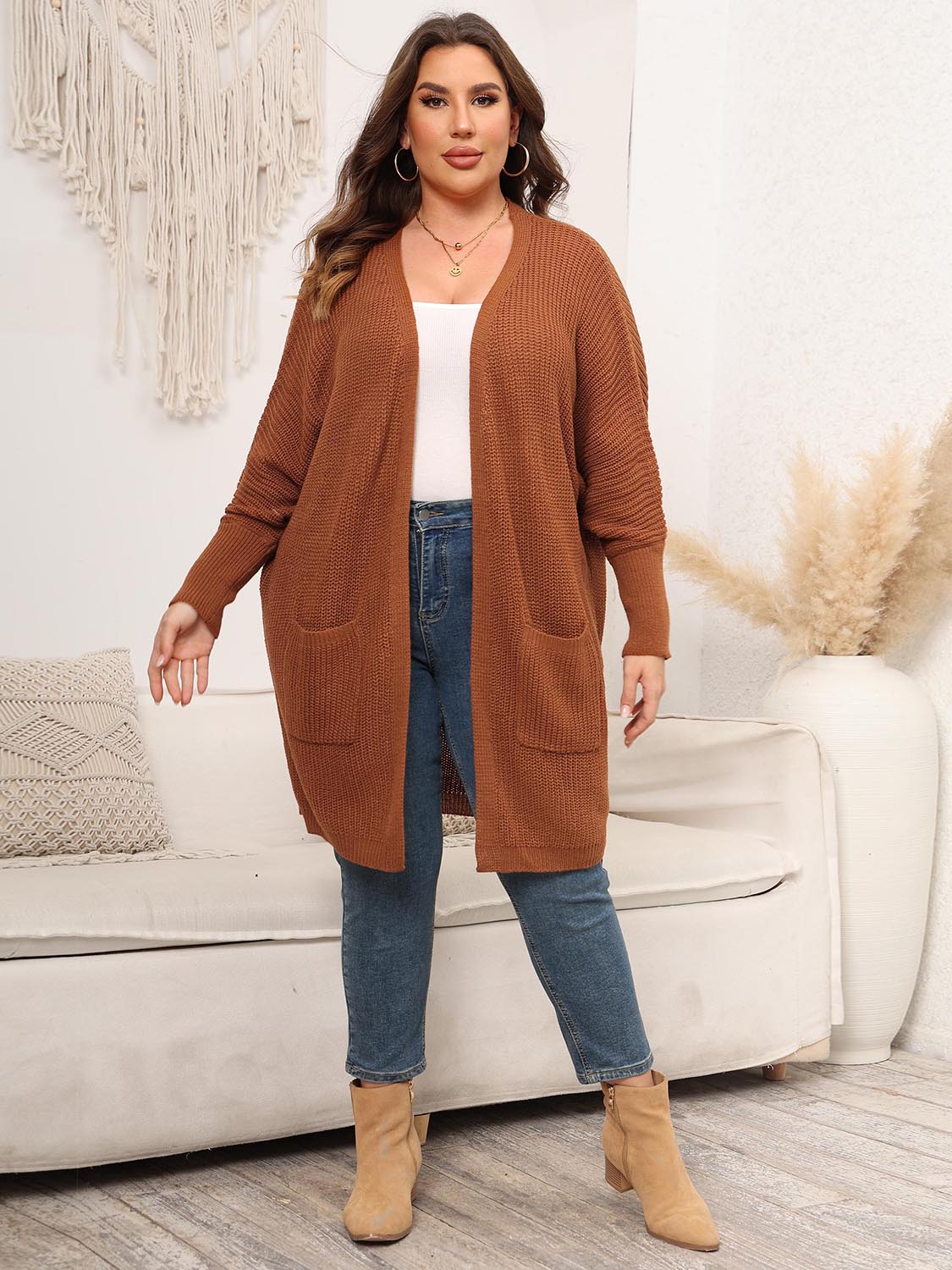 Stilla | Plus Size Åben Front Cardigan Med Lommer