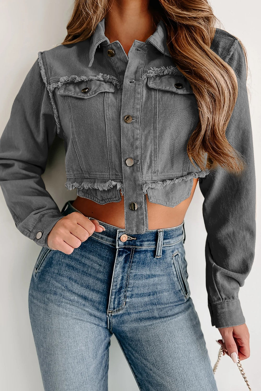 Stilla | Hem Knappet Op Cropped Denim Top