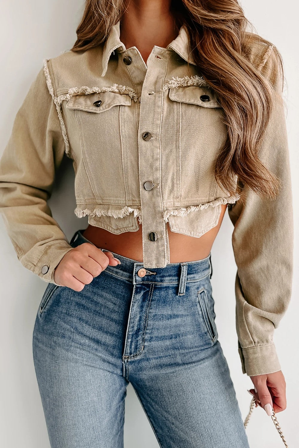 Stilla | Hem Knappet Op Cropped Denim Top