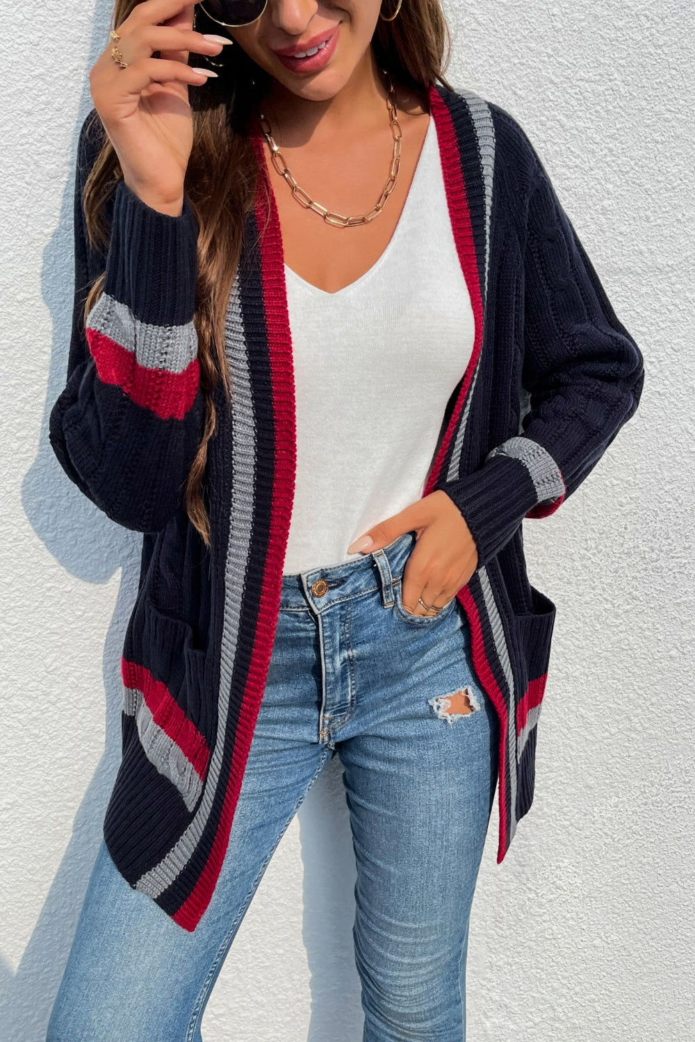Stilla | Front Stribet Langærmet Cardigan