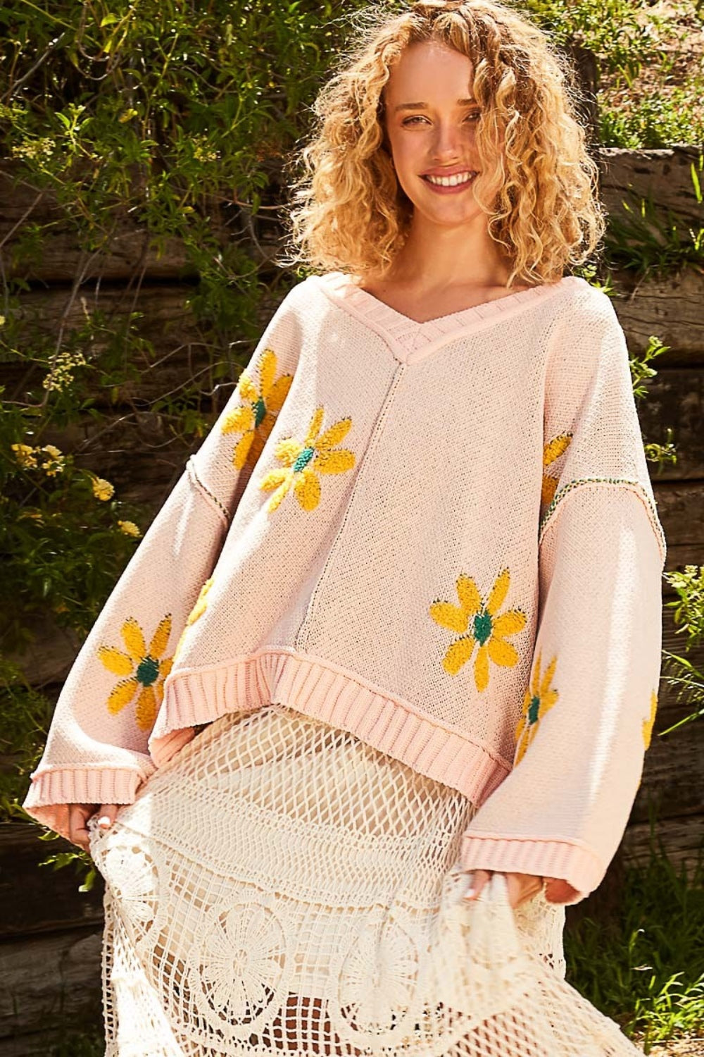 Stilla | V-udskæring Pullover Af Blomster Chenille