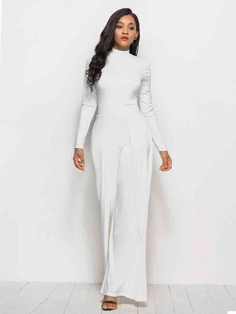 Stilla | Ærme Mock Neck Bred Ben Jumpsuit