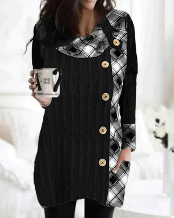 Stilla | Ternet Patchwork-Kjole med Knapper