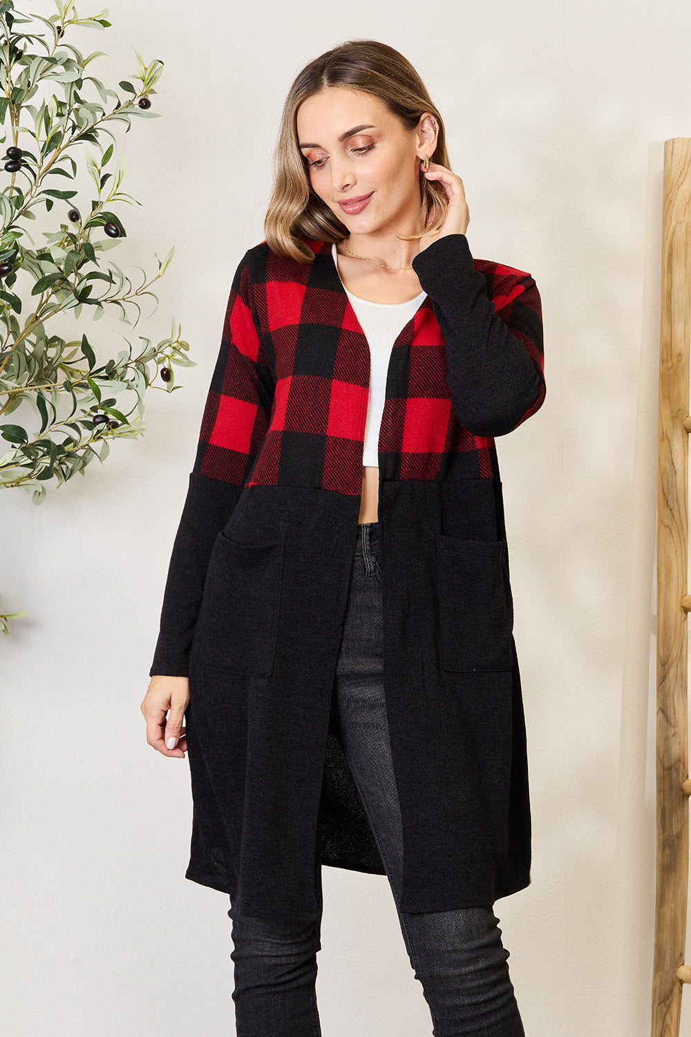 Stilla | Full Size Plaid Åben Front Cardigan