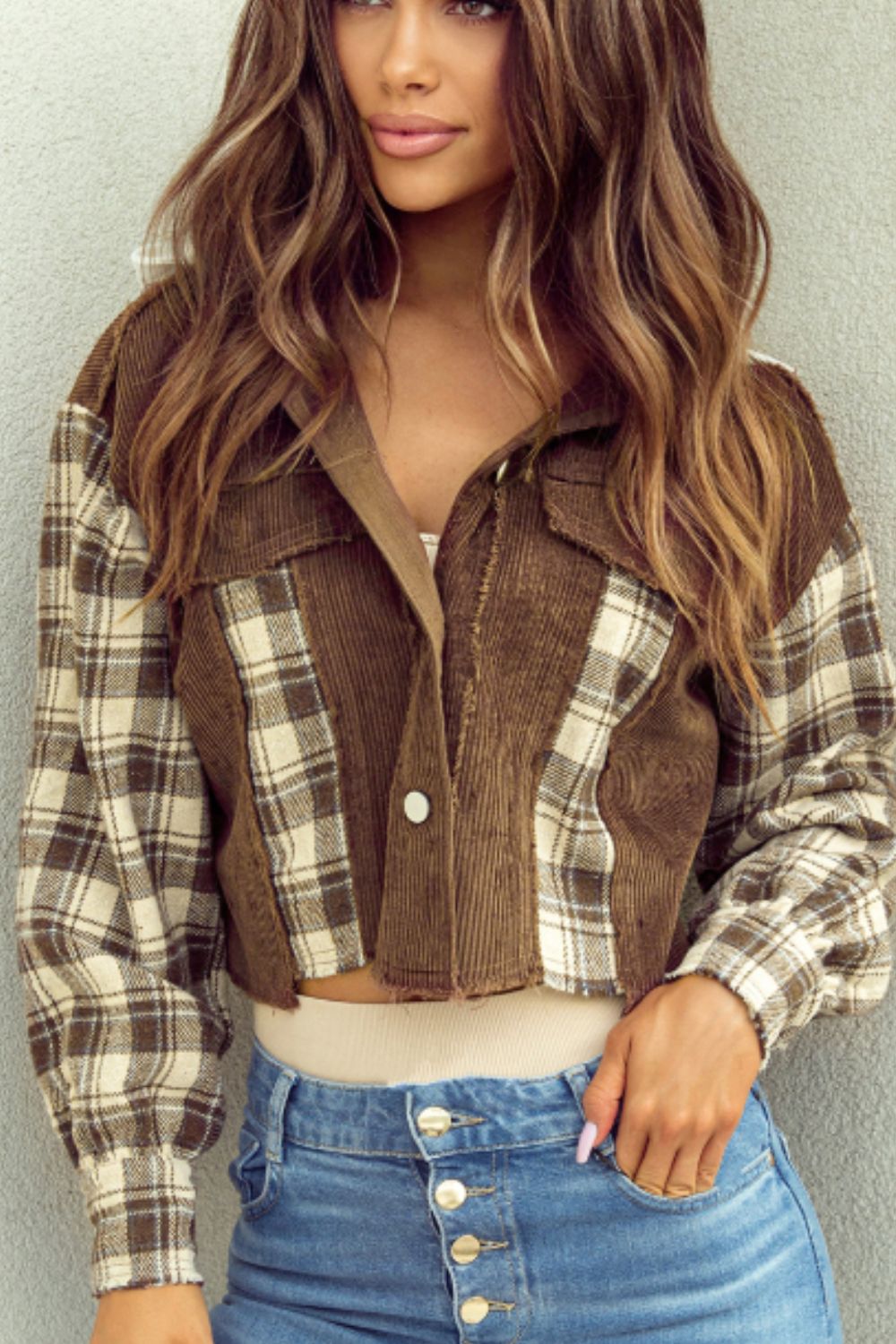 Stilla | Hem Plaid Cropped Hættetrøje