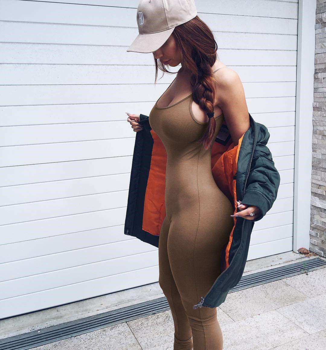 Dame langærmet jumpsuit med spaghetti stropper Stilla