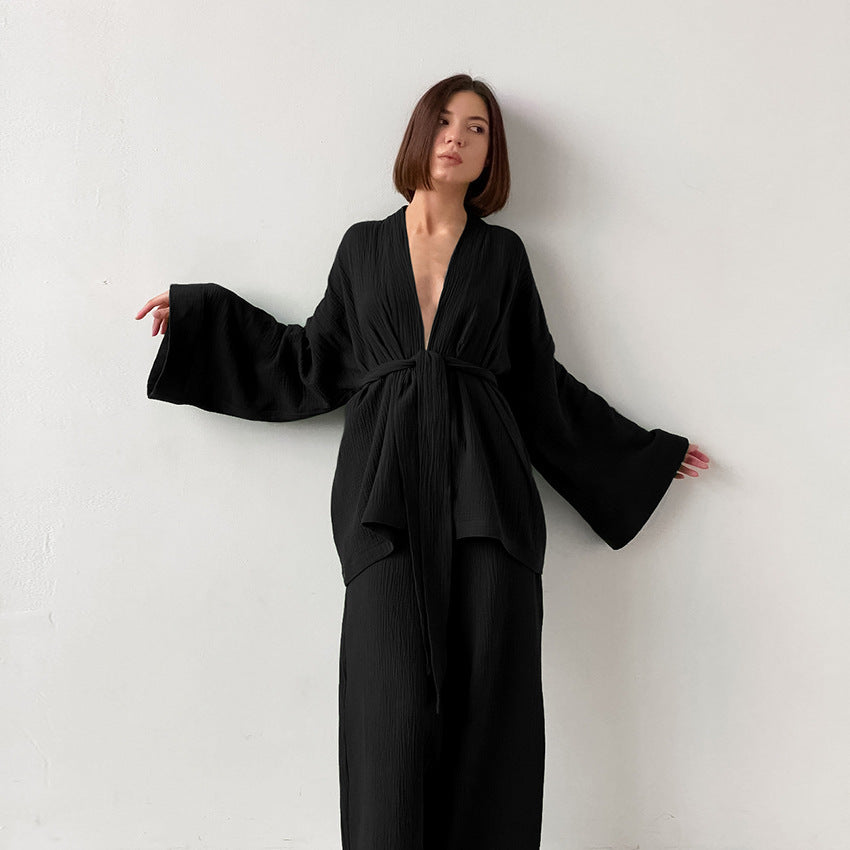 Stilla | Kimono Blazer Bundet Top Bred Ben Bukser Co Ord Sæt