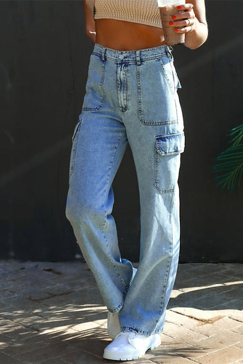 Stilla | Distressed Lommer Denim Cargo Bukser